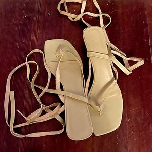 Zara wrap lace up kitten heel tan